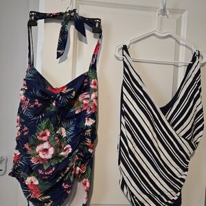 Kensie Navy Floral and Striped One Piece Set